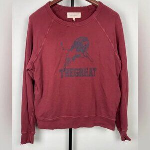 The Great. Red Distressed College Lion Graphic Pullover Sweatshirt